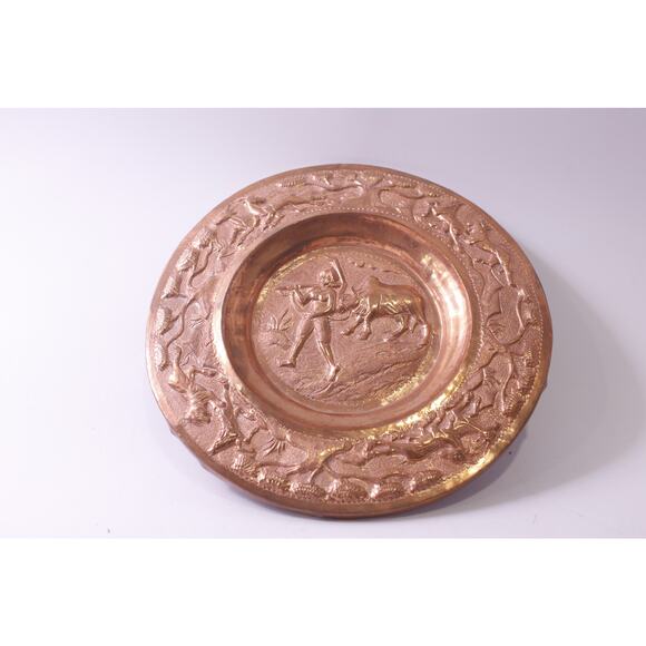 Vintage, Hammered Copper Decorative Plate, Farming Scene, FLAWED ~ 250707-WH 399 - Picture 1 of 4
